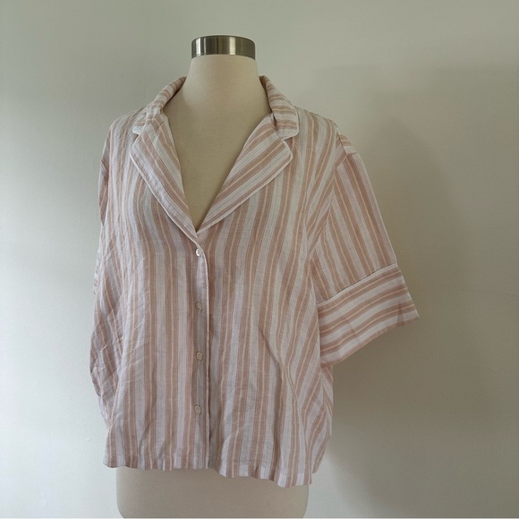 New NWOT Haven Well Within Linen+ Cotton Button Down Short Sleeve Striped Shirt - Picture 2 of 8